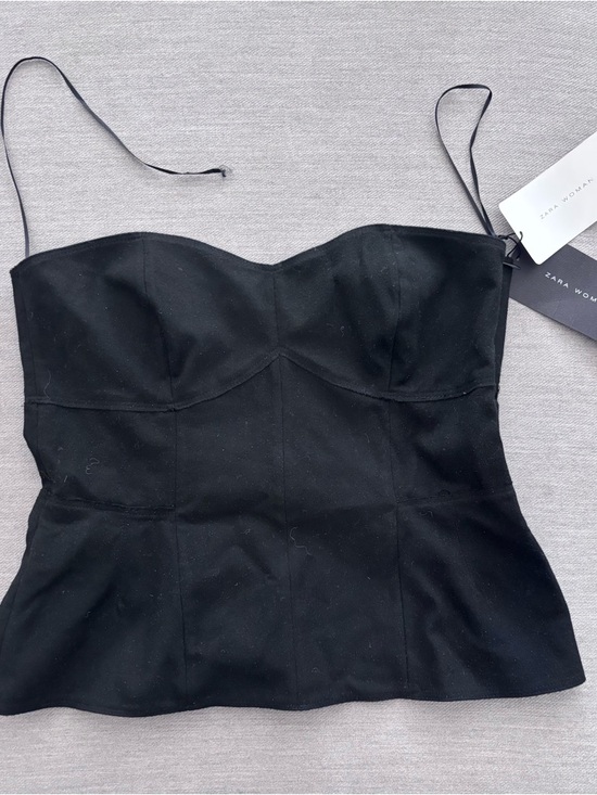 Zara Tops - Zara Strapless Peplum Sweetheart Corset Bustier Top in Black Medium NWT